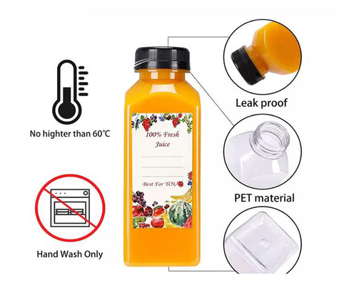 8oz 10oz 16oz Juge vide réutilisable contenant des boissons avec des couvercles anti-violation Pet bouteilles de jus en plastique clair avec bouchon