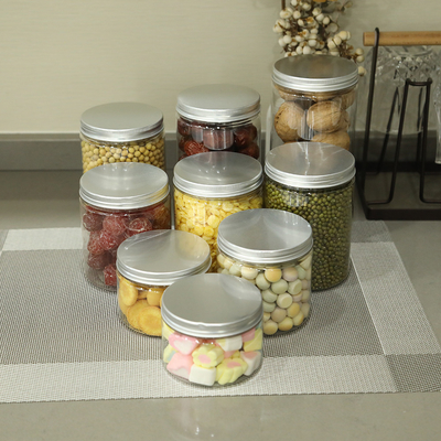 Aucune fuite 250 ml 350 ml Bocal en plastique pour biscuits et bonbons avec couvercle en aluminium