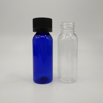 1 oz de bouteilles rondes en plastique bleu cobalt de Boston avec un capuchon à nervures noires