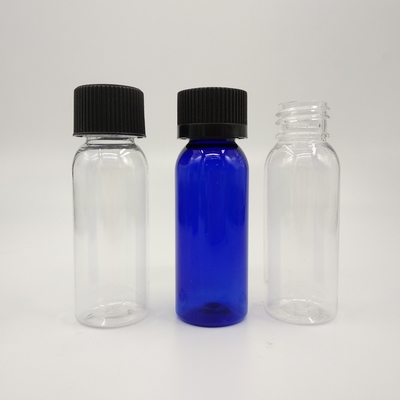 1 oz de bouteilles rondes en plastique bleu cobalt de Boston avec un capuchon à nervures noires