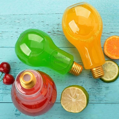 Coupe à ampoules avec couvercle en paille pour les fêtes Bouteilles en plastique en forme d'ampoule Le fond est lumineux LED ampoules remplibles