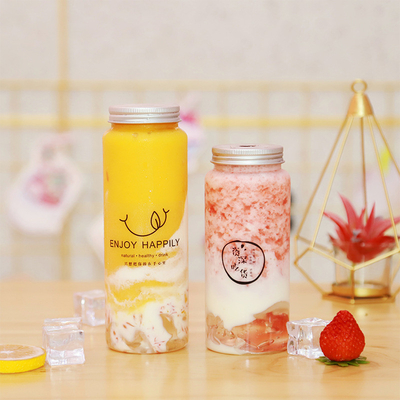 Bouteilles de thé au lait modernes avec poignée en plastique PET transparent et couleur personnalisable