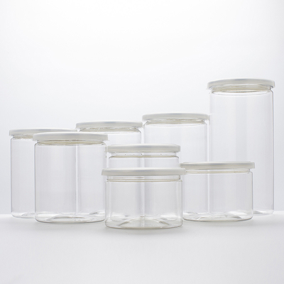 Containers en pot en plastique à logo personnalisé avec couvercle en aluminium et technologie de scellement sensible à la pression