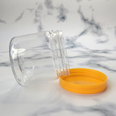 Bouteilles de poudre en plastique transparent à fond rond avec couvercle en aluminium