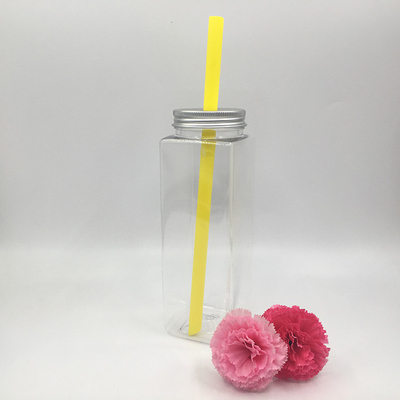 Bouteilles de thé au lait en plastique transparent à l'épreuve des fuites en formes rondes carrées sur mesure