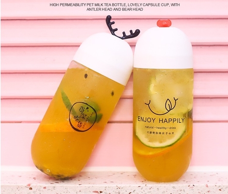 Bouteille de thé au lait en plastique transparent de design moderne avec vis sur le couvercle