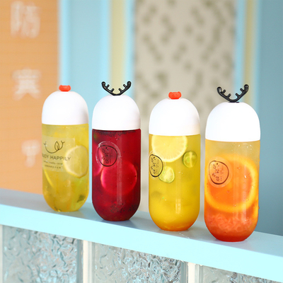 Bouteilles de thé au lait transparentes et réutilisables en plastique avec couvercle