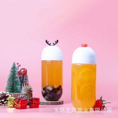 Bouteilles de thé au lait transparentes et réutilisables en plastique avec couvercle