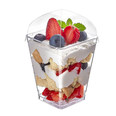 Gobelets à dessert avec couvercles, réutilisables, gobelets transparents carrés et cuillères en stock
