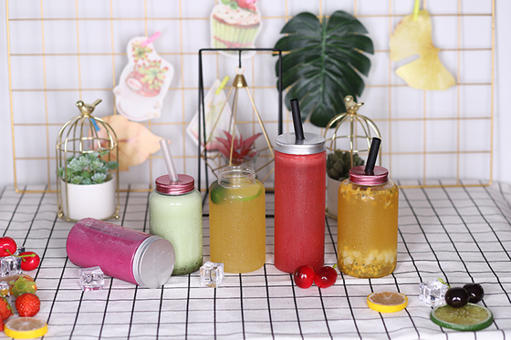 Bouteilles de thé au lait en plastique transparent personnalisables avec vis sur le couvercle et l'isolation