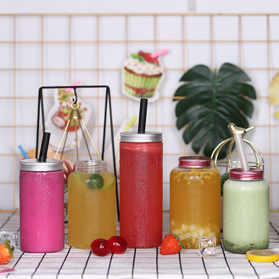 Bouteilles de thé au lait en plastique transparent personnalisables avec vis sur le couvercle et l'isolation