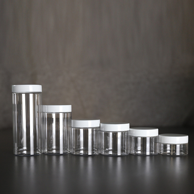 Pot de stockage cosmétique en plastique rond transparent avec couvercle