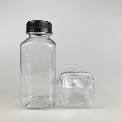 Bouteilles de thé au lait en plastique transparent et carré à l'épreuve des fuites avec poignées durables