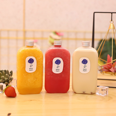 Bouteilles de thé au lait et à la boisson claires carrées et rondes avec vis étanche sur les couvercles