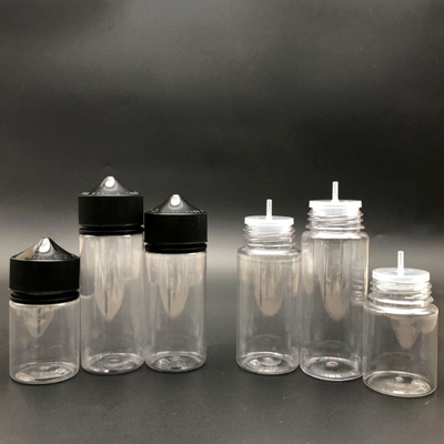 Bouteille transparente ronde E liquide de 100 ml avec bouchon à vis à l' épreuve des enfants et sérigraphie personnalisée