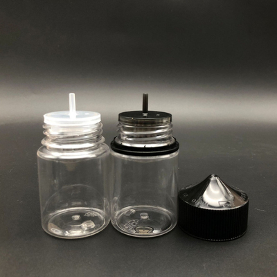 Bouteille transparente ronde E liquide de 100 ml avec bouchon à vis à l' épreuve des enfants et sérigraphie personnalisée