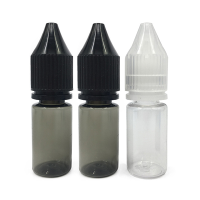 Bouteille liquide de 18 mm, taille du cou, ronde E, avec matériau transparent et bouchon étanche aux enfants