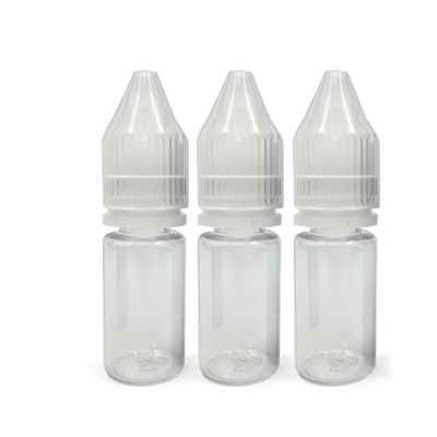 Bouteille liquide de 18 mm, taille du cou, ronde E, avec matériau transparent et bouchon étanche aux enfants