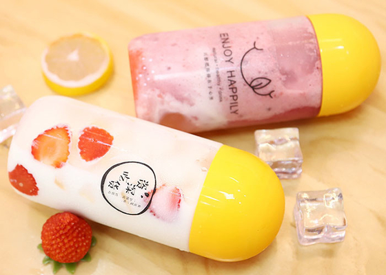 Bouteille de jus PET boisson en plastique transparent emballage vide bouteille enzyme de thé au lait avec couvercle