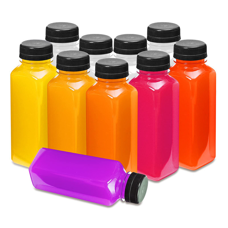 Bouteilles de thé au lait en plastique carré rond avec poignée claire 120 ml 250 ml 350 ml 500 ml Capacité