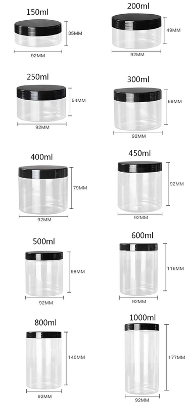 Jars en PET de qualité alimentaire en plastique blanc 4 oz 8 oz 300 ml 500 ml de forme ronde vide crème pour les yeux et le visage Jars de crème pour le visage contenant 16 oz