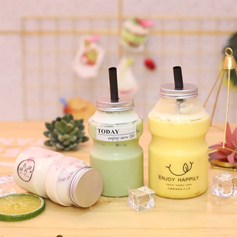 Bouteilles de thé au lait moyennes avec vis sur le couvercle personnalisables et de taille moyenne
