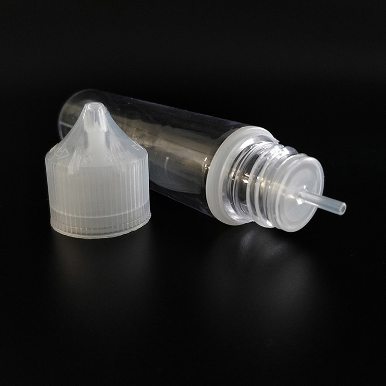 Bouteille d'e-liquide sérigraphiée à l'épreuve des enfants, col de 18 mm, avec design sérigraphié et bouchon de sécurité enfant