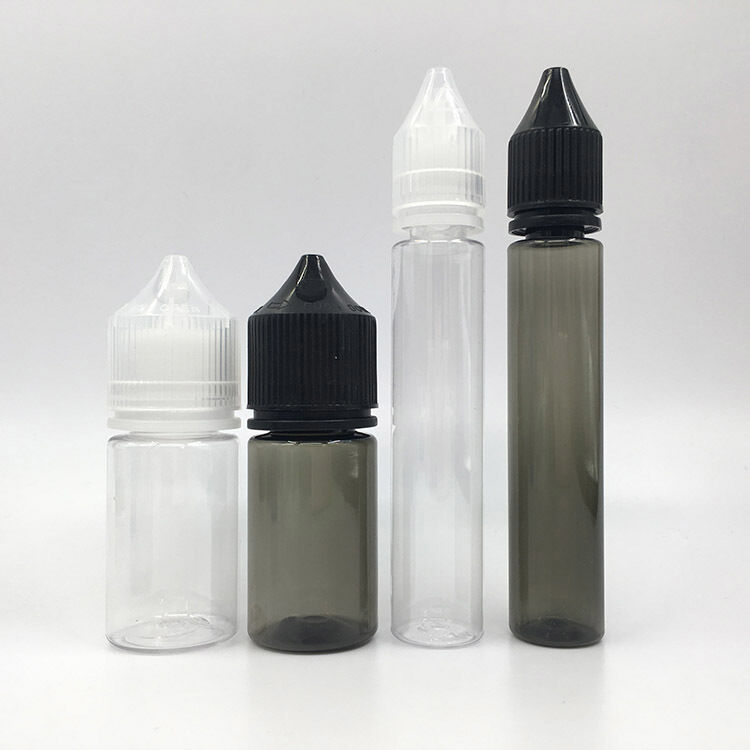 Bouteille de e-liquide en PET avec logo personnalisé dans des capacités de 10 ml, 15 ml, 30 ml, 40 ml, 60 ml, 80 ml, 100 ml, adaptée à diverses applications